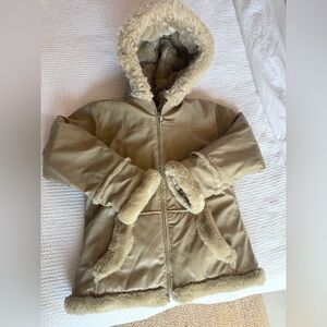 Girls Zip Up Khaki Waterproof Winter Jacket with Fur Removable Insert + Trim
